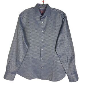 Luchiano Visconti Black Long Sleeve Shirt Men's‎ Size M Blue Geometric Shirt
